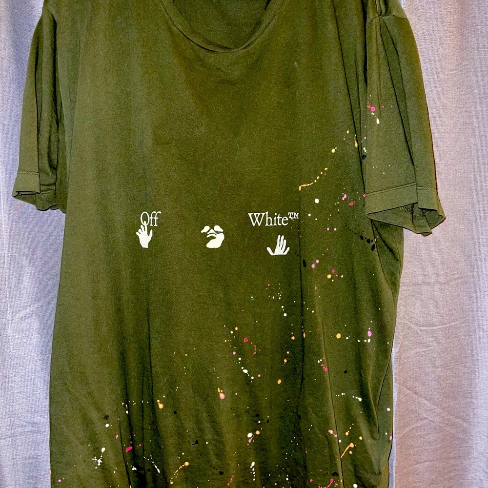Off White Vintage Paint T-Shirt Green